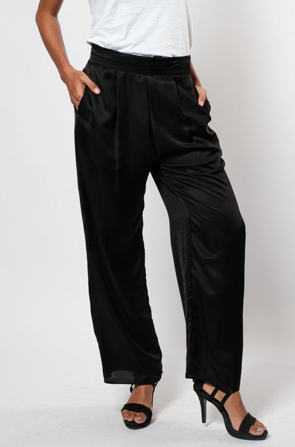 Flowing black satin pants with drawstring | The Kooples